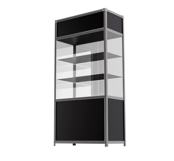 Витрина высокая прямоугольная черно-серебристая