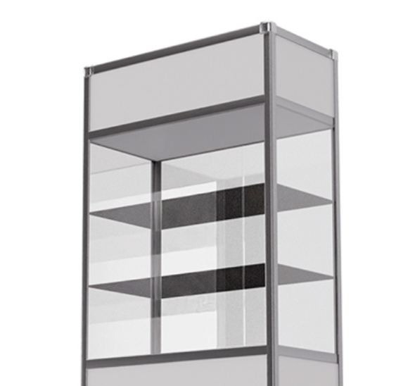 Витрина высокая прямоугольная бело-серебристая