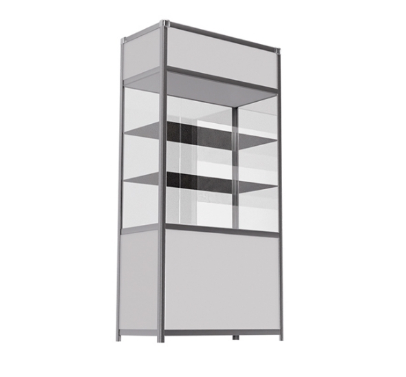Витрина высокая прямоугольная бело-серебристая