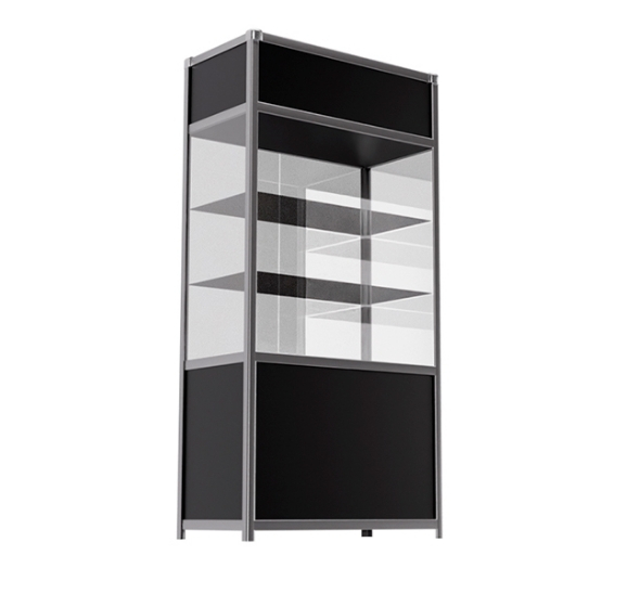 Витрина высокая прямоугольная черно-серебристая