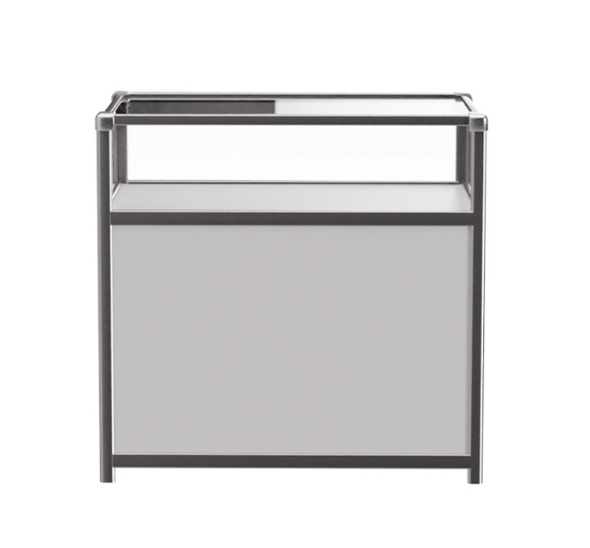 Витрина низкая прямоугольная бело-серебристая